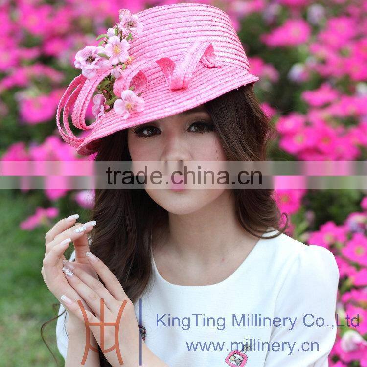 Summer / Spring Beautiful Pink Straw Hats For Young Lady