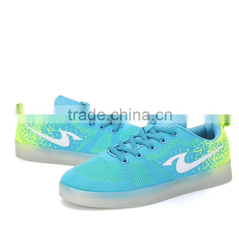 Hot selling led flyknit light sneaker shoes.weave sneaker led light up adult sneaker