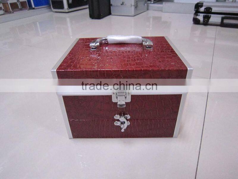 beauty girls' beautiful color aluminum cosmetic case with drawer and mirror