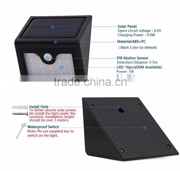Unique but practical out door Waterproof Solar Powered Security Light, 16 LEDs Solar Motion Sensor Light