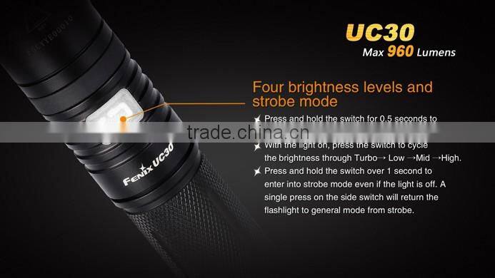 Fenix UC30 Flashlight XM-L2 U2 tatical Flashlight with low-power warning function with one 18650 battery need