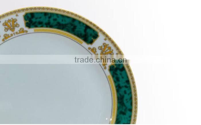 Sublimation custom printing 8 Inch ceramic Plate With Gold and Green Rim