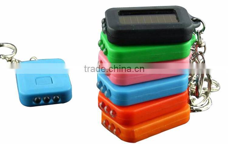 New Fashion Mixed Color Solar Portable LED Light Keychain / Mini Flashlight Key Ring Survial Gadget 3 LED