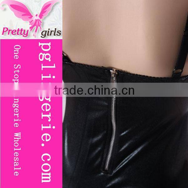 Factory Price Black Cheap Leather Catsuit Jumpsuit