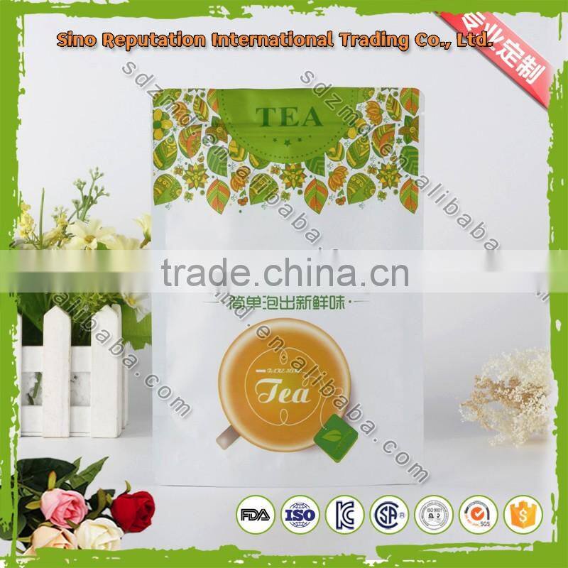 Hot selling laminated plastic tea packaging heat zipper top bag / stand up pouch