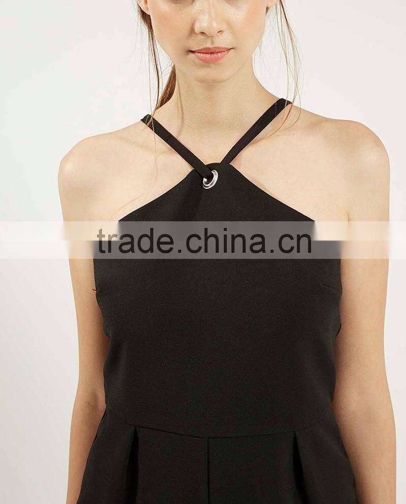 Spaghetti strap black fashion new design sexy short jumpsuit