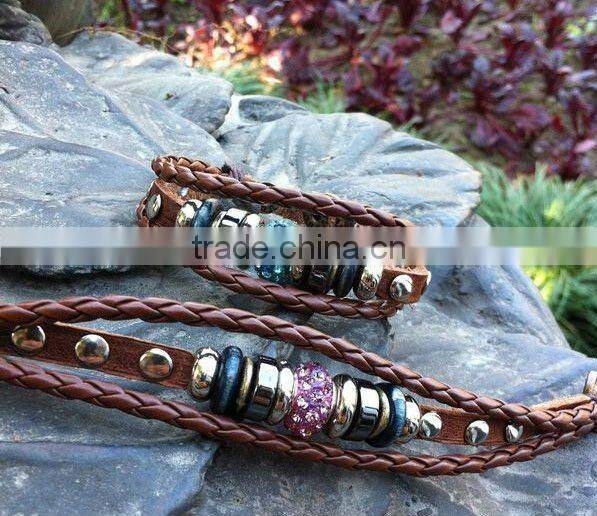 China style maked leather beaded bracelets with crystal bead
