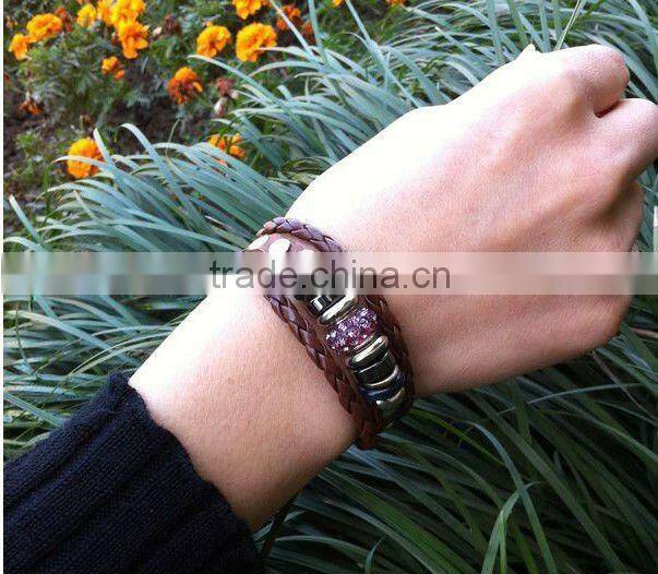 China style maked leather beaded bracelets with crystal bead