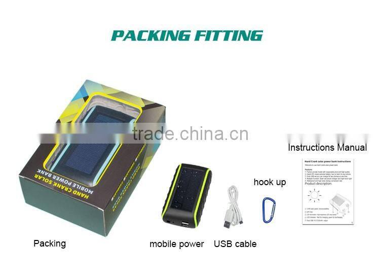2016 newest mobile power supply battery, waterproof solar power bank charger with LED light