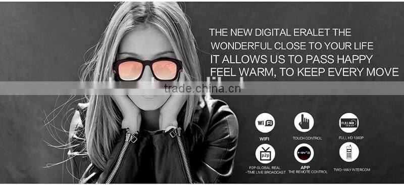 Fashion remote control 1080p full hd 5mp lens wifi spy camera glasses