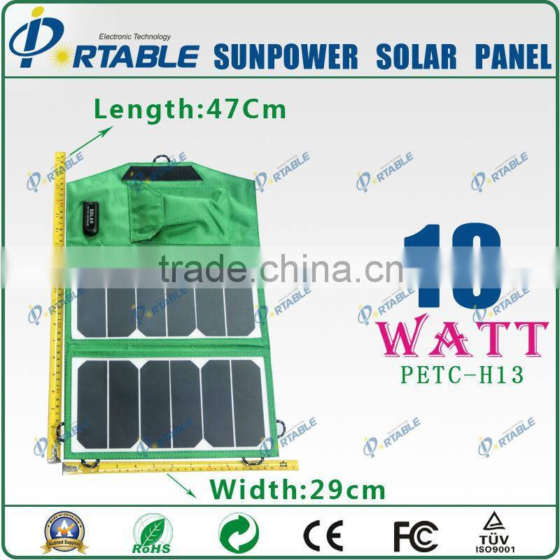Mini solar mobile charger Sunpower solar model tariff exemption 13W solar folding panel charger (PETC-H13)