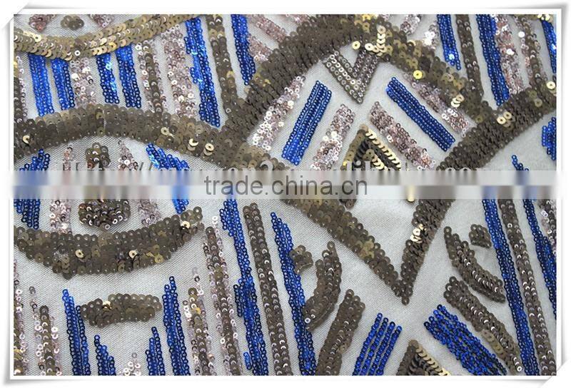 Latest sequins glitter mesh embroidery sequins lace fabric on wholesale