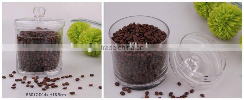 large high clear blown glass canister with glass lid