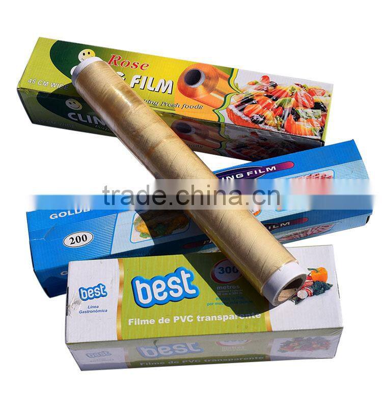 Clear plastic film, PVC Cling film, PVC stretch wrap film for food packing, jumbo roll,