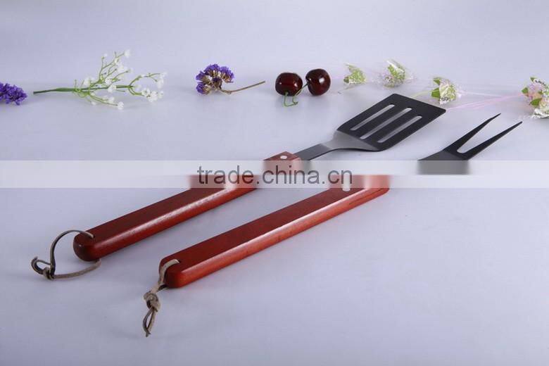 High Quality Wooden Handle HB-69015 Bbq Grill Tool Set Stainless Steel BBQ Tool Set Hot Sale 4 Pieces BBQ Tool Set Grill