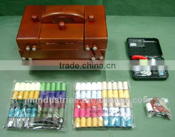 Folding Wood Sewing Kits Box with Handle