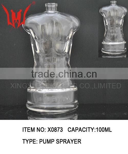 Elegant clear ashionable young woman perfume glass bottle