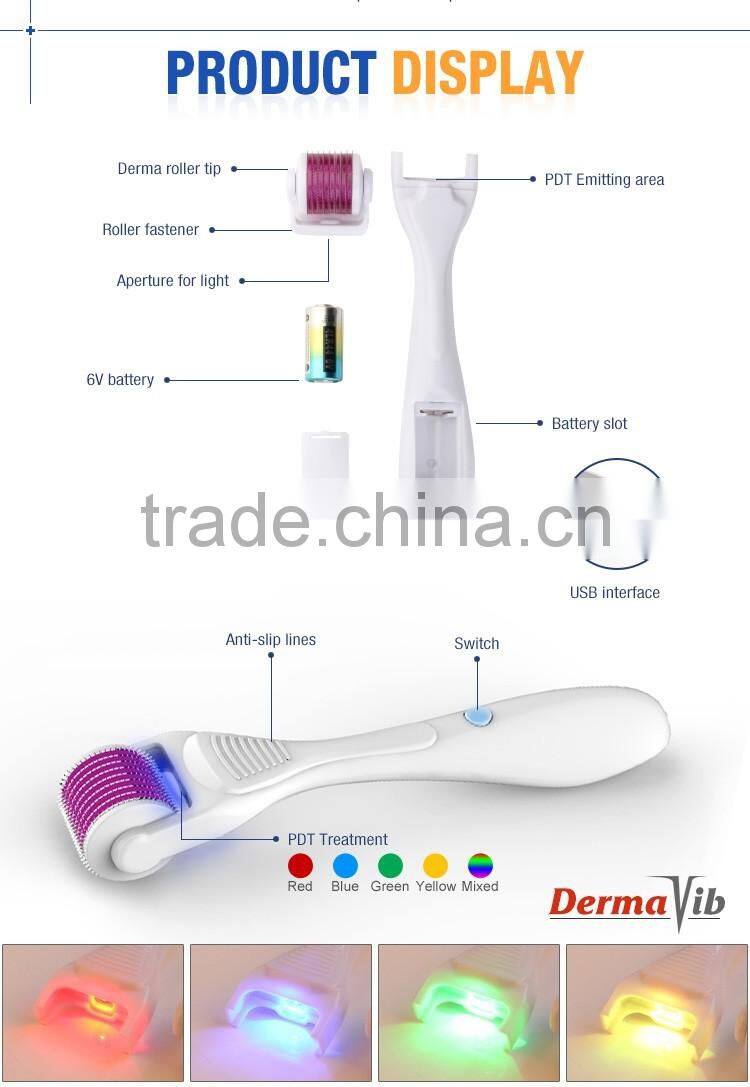 Hot sale 6 in 1 derma roller 540 Needles Micro Needle Roller Multifunction PDT Interchangeable Roller Derma Vib