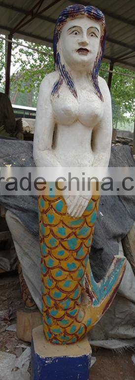 Beautiful Wood Carved Mermaid Wooden Statue