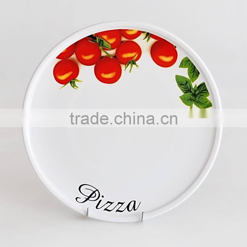 Round Shape Ceramic Pizza Plate with Decal Printing