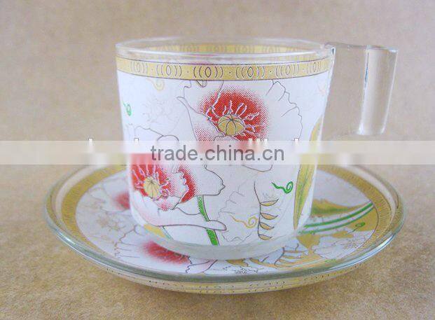 super quality decal glass cup and saucer