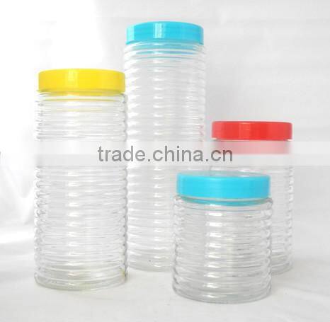 grain glass canister for food with screw top plastic lid/metal lid