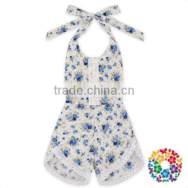 Kids Girls' Lovely Summer Jumpsuit Black Floral Lace Trim Short Rompers