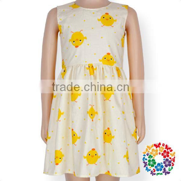 Wholesale Baby Girls New Chicken Printing Sleeve Dress Fashion Summer Cotton Dress Shirt