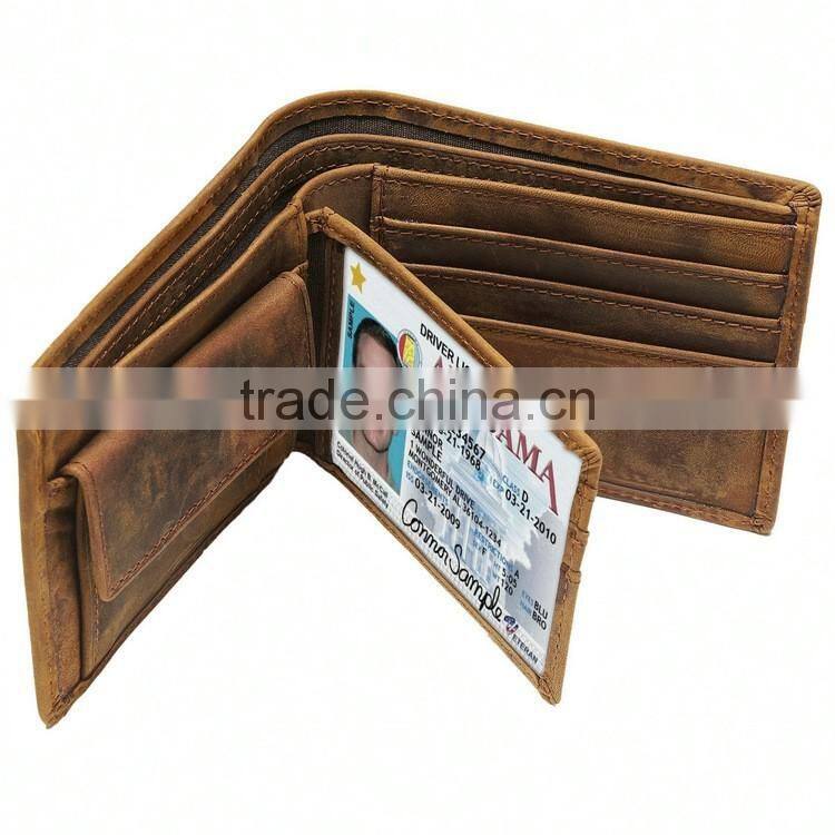 Manufacture Crazy Horse Leather Short Men's Wallet With ID Card Holder