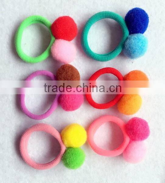 Best selling products simple polyester hair scrunchie wool felt hair elastic with two pompon for girls hair accessories boutique
