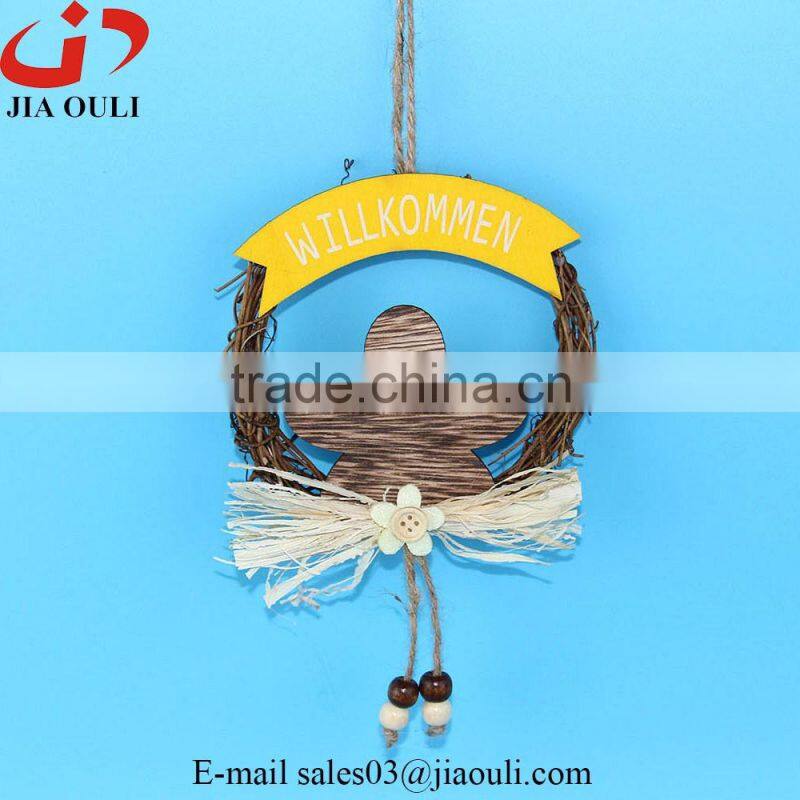 New design with wood egg easter decorations rattan wreath hanger
