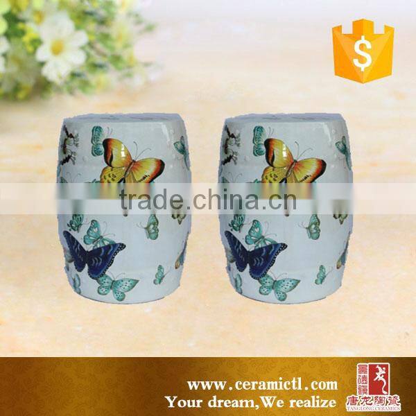 Flower and birds design white ceramic garden stool