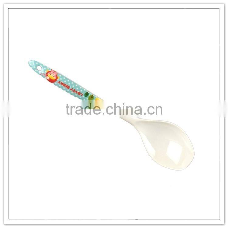 EU certificate fashionable food grade cartoon print large melamine plastic children soup spoon