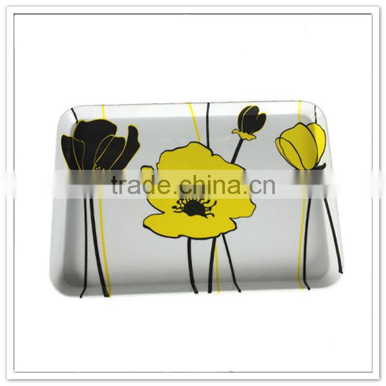 Manufacturer directly price 100% melamine white floral decals rectangular cheap plastic serving trays, plastic bread trays