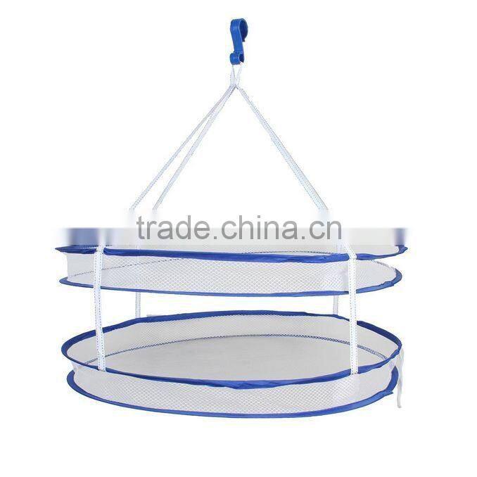 White Blue Double Layer 60cm Dia Folded Clothes Hanging Dryer Basket(TM-CPH-018)