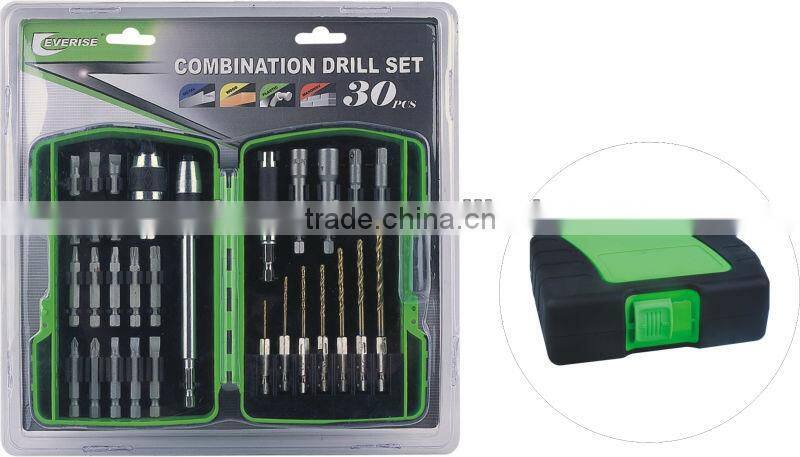 30 piece hex shank twist drill and bit set in plastic case