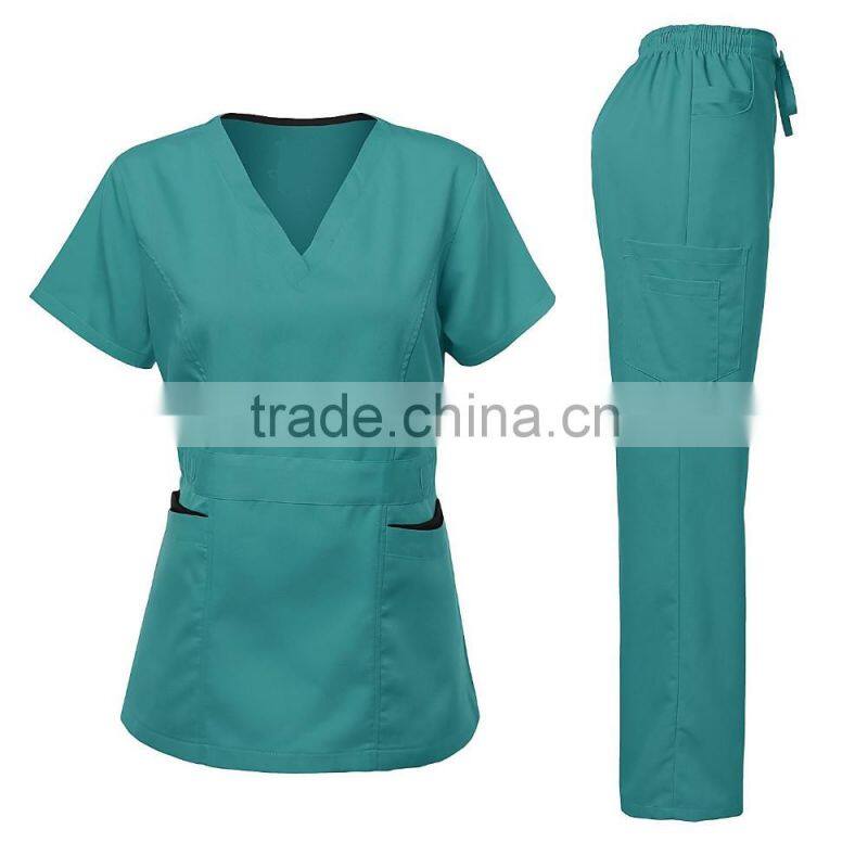 2016 Designer Medical Scrubs Medical Scrubs Uniform Women's Scrubs Medical Set Stretch With Ultra Soft Contrast pocket