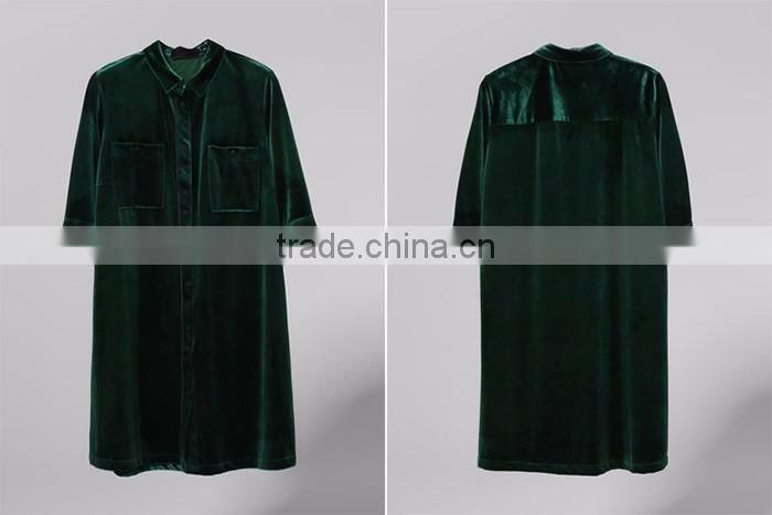 solid color velvet fabric fashion women long loose casual check blank custom chinese names shirt botton design model tops styles