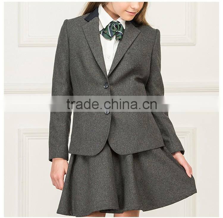 Junior School Girls England Style Grey Colors Coat Jacket Blazer And Skirt