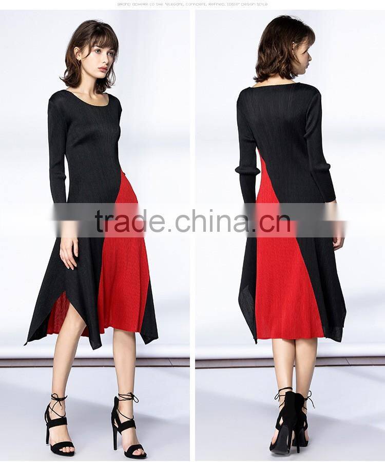 High elastic pleat asymmetrucal spring women dress