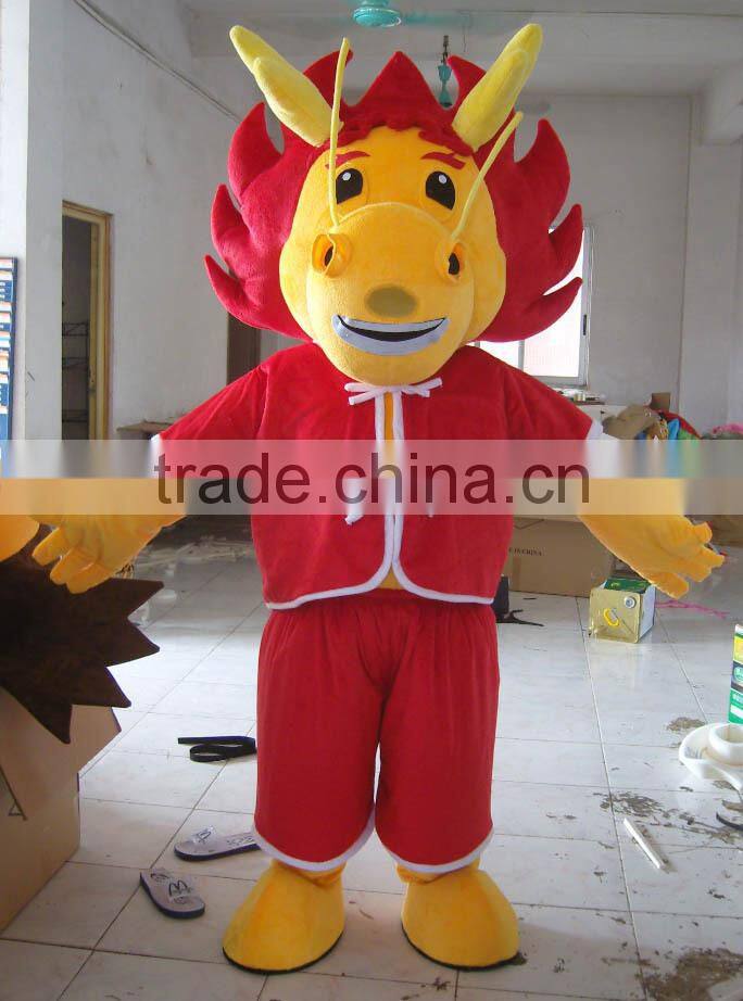 Yellow Dragon With Blue Suit Mascot Costume