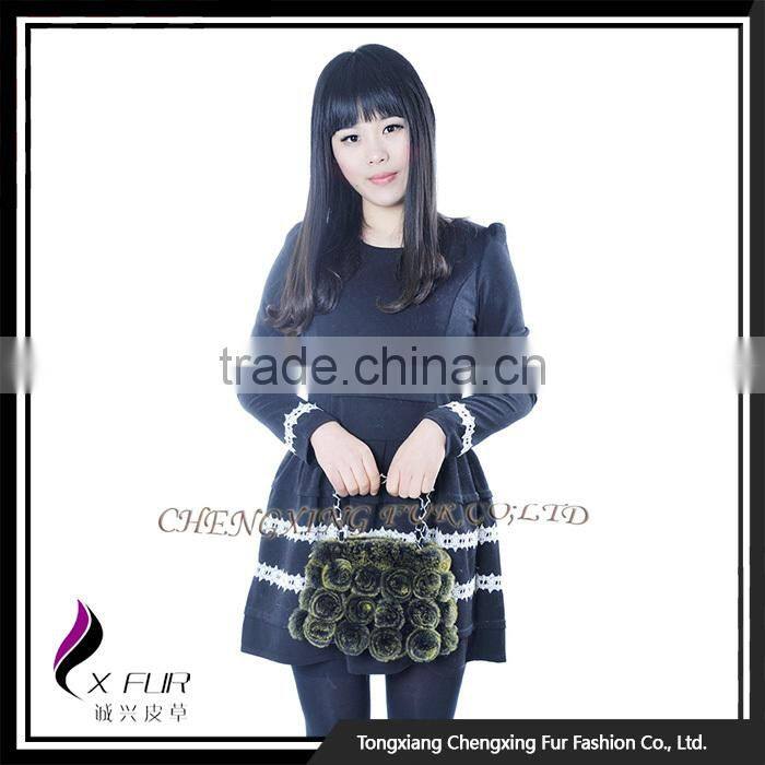 CX-H-13D In-Stock Women High Quality Chain Bag Genuine Rex Rabbit Fur Hand Bag
