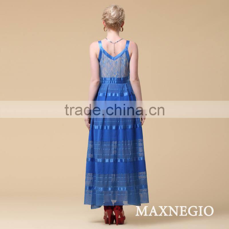 Wholesale fancy high quality blue long maxi satin dresses beach dress