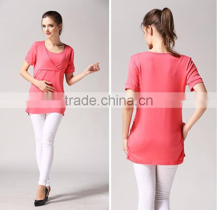 Wild Short Sleeve Nursing Clothes Solid Breastfeeding Clothing Small Fresh Pregnant Women T-shirts