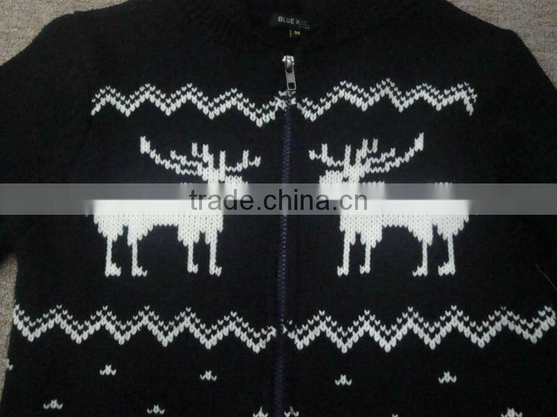 women's jacquard sweater with cut dear(12gg)