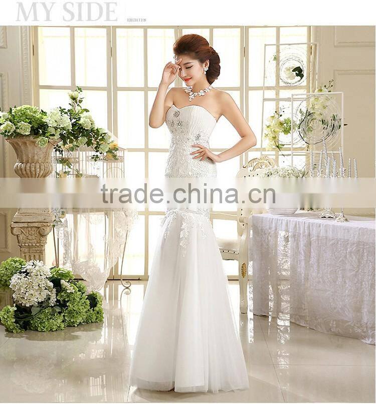 Wholesale price fishtail wedding dress with appliques designs
