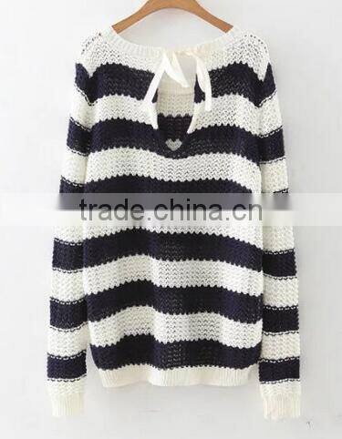EY0859S Women Stripe Knitted Pullover Sweater