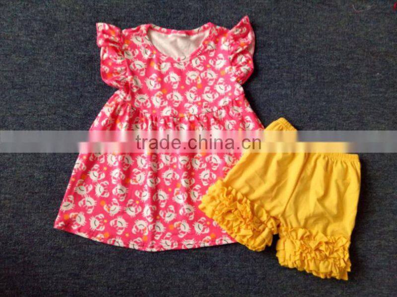 2017 wholesale wholesale kids boutique ruffle outfits bird girls pearl tunic clothing sets baby clothes