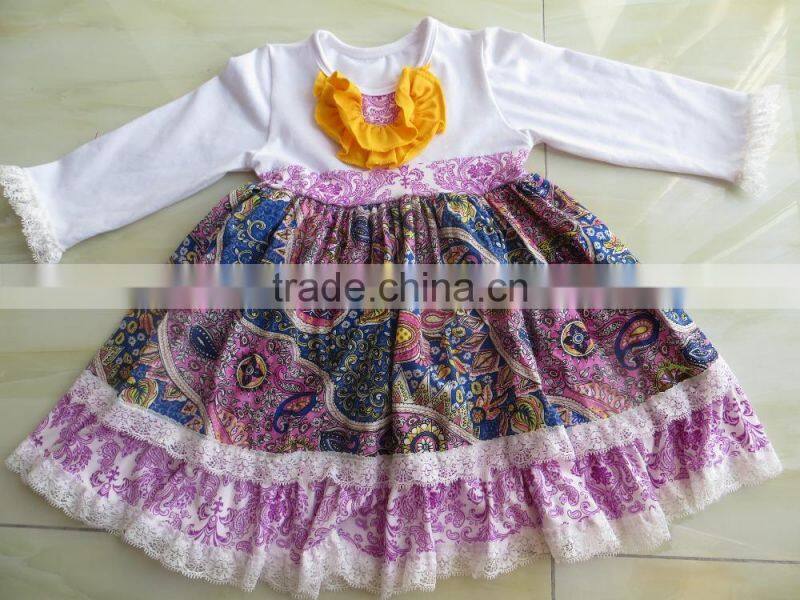 Wholesale Cotton Baby 3 pieces Spring Outfits Baby Girls Dress &Ruffle Pants Sets & Flower Headband QL-27