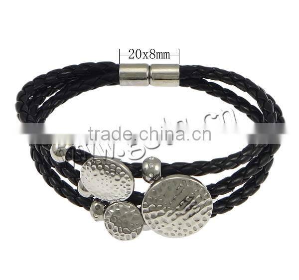 bracelet men leather PU Bracelet with Stainless Steel leather bracelet wholesale